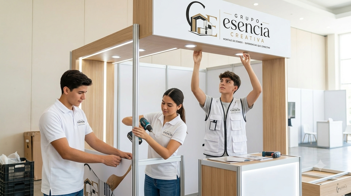 Montaje de stand de exhibición elegante en feria